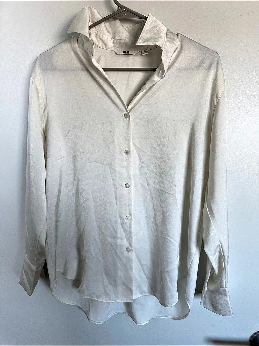 Uniqlo Rayon Long Sleeve Blouse Button Down White XS